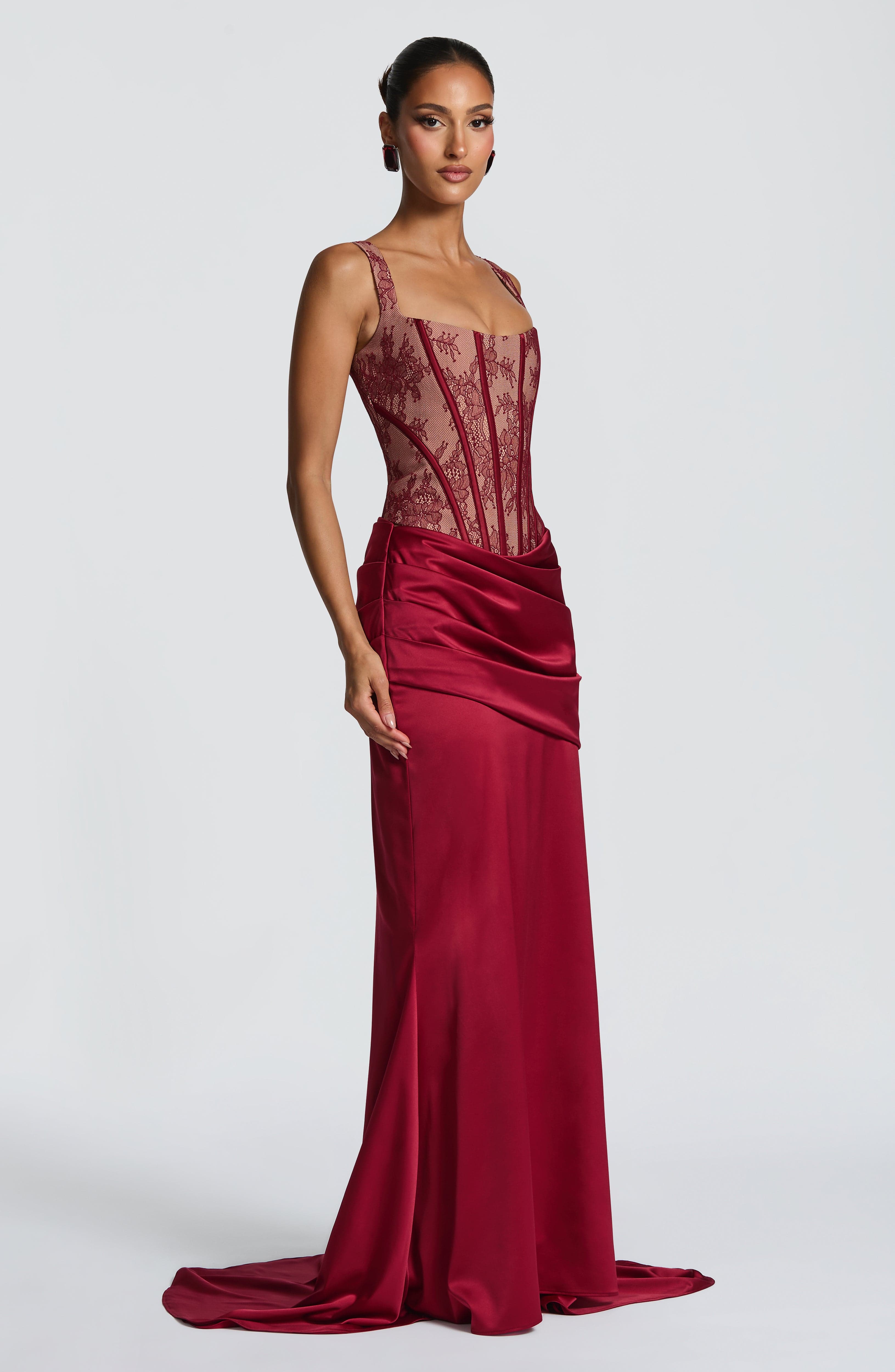 Spódnica maxi Claudette – burgundowa
