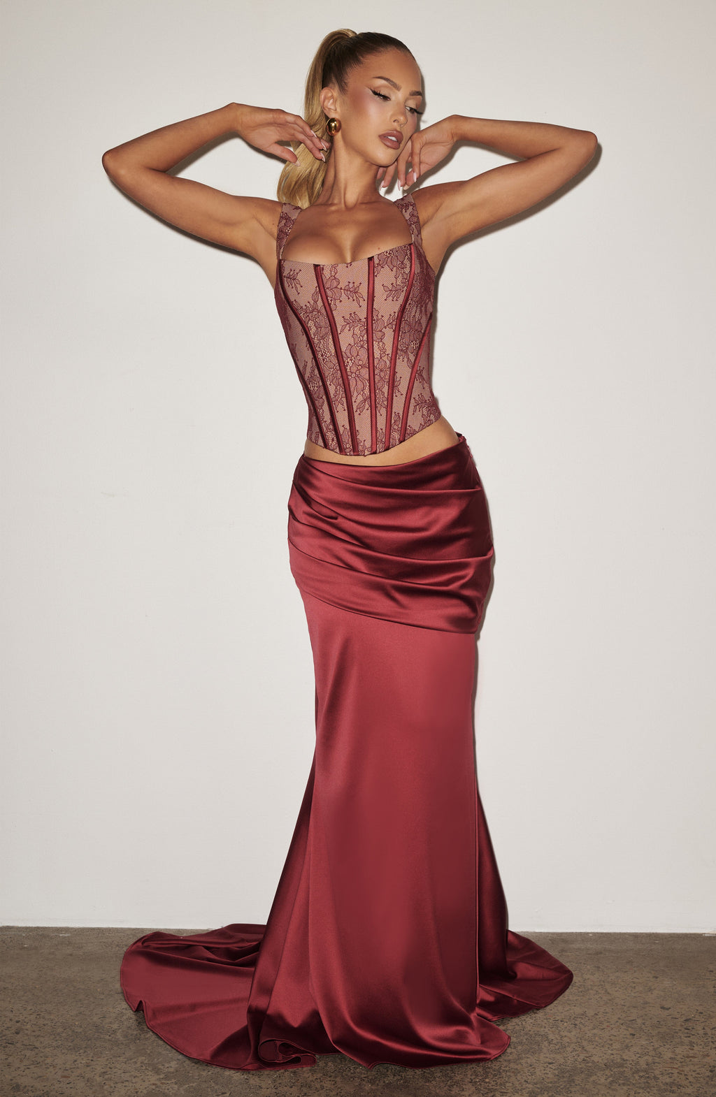 Spódnica maxi Claudette – burgundowa