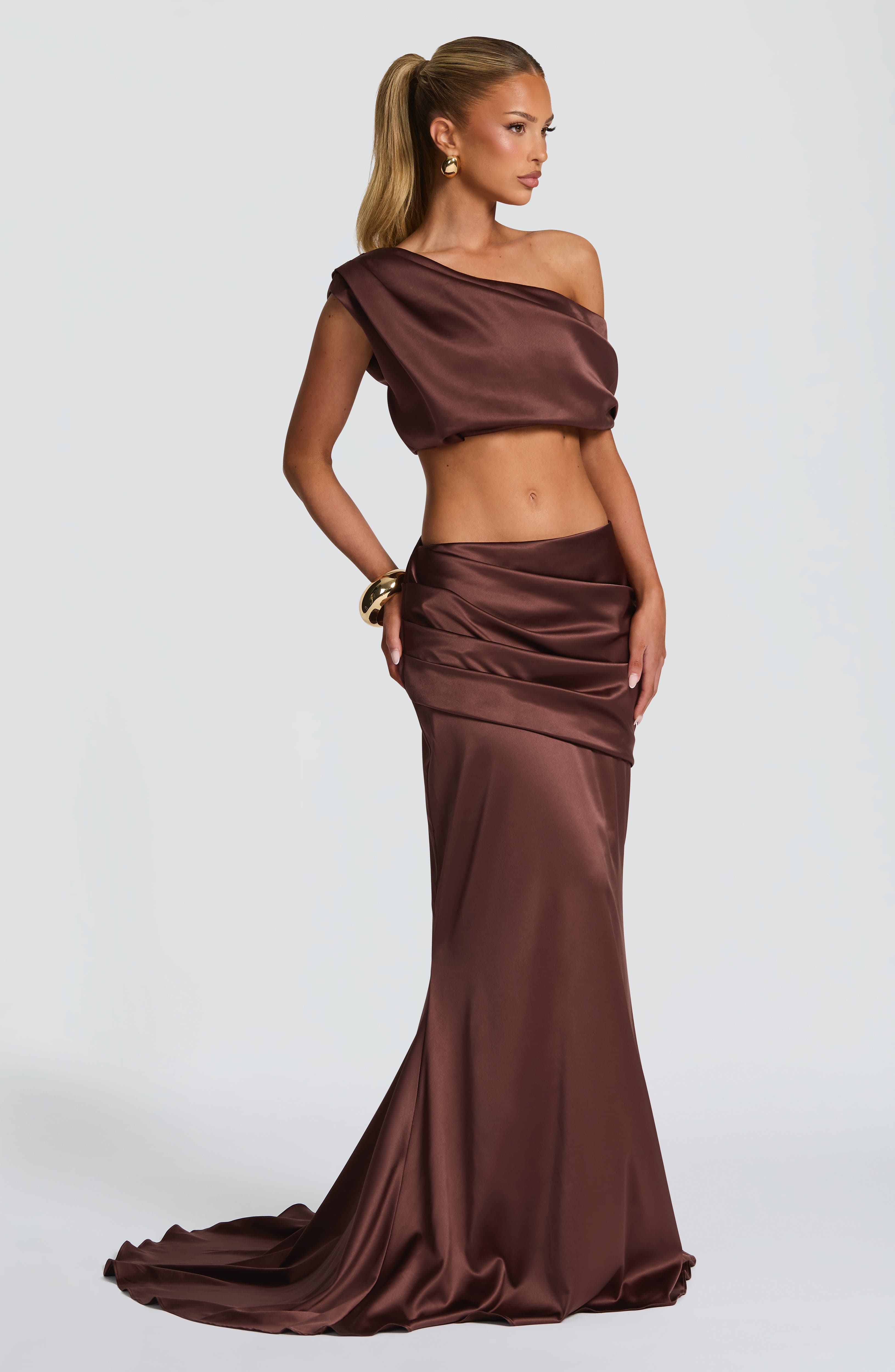 Spódnica maxi Claudette – śliwkowo-brązowa