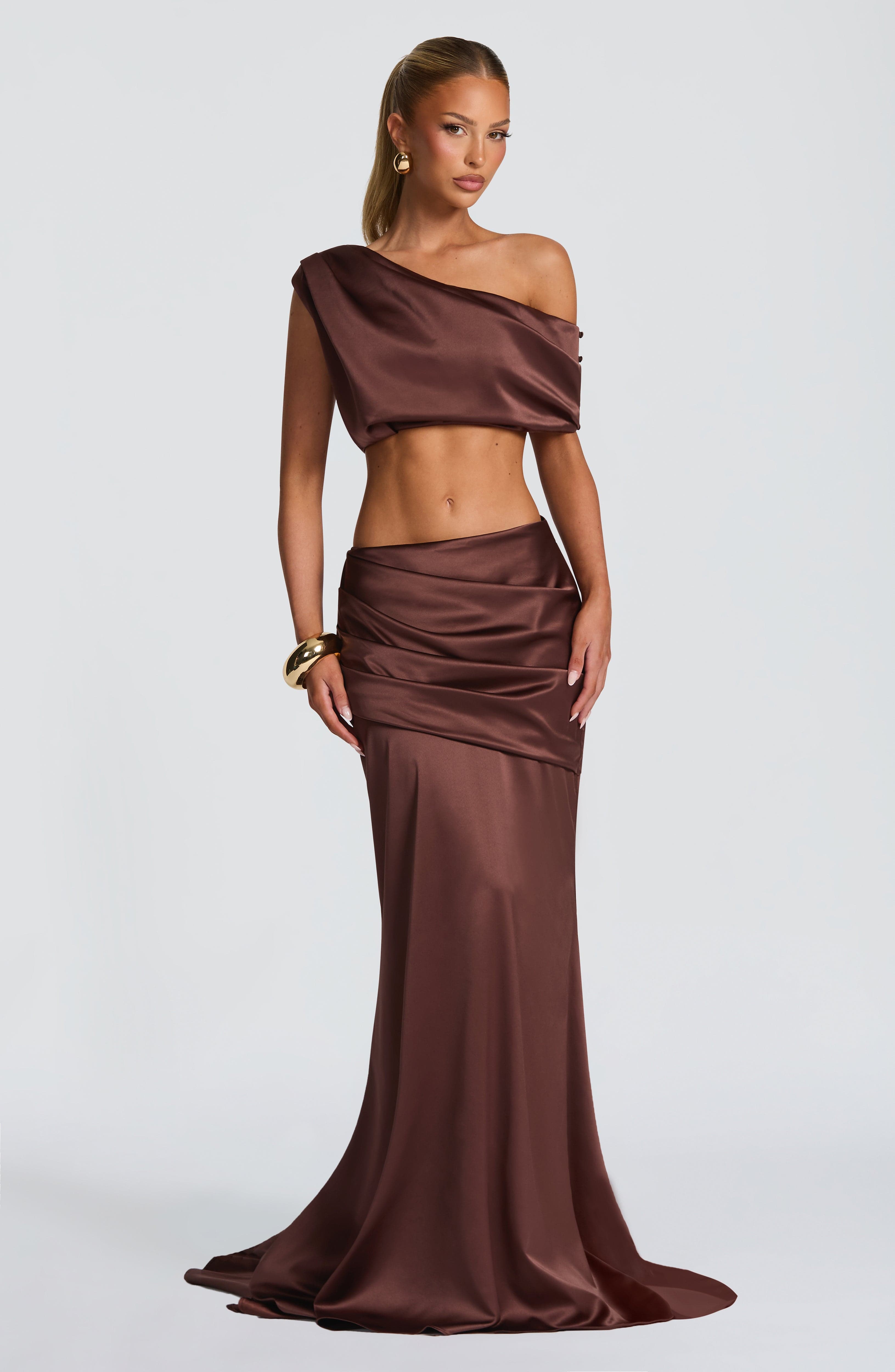 Spódnica maxi Claudette – śliwkowo-brązowa