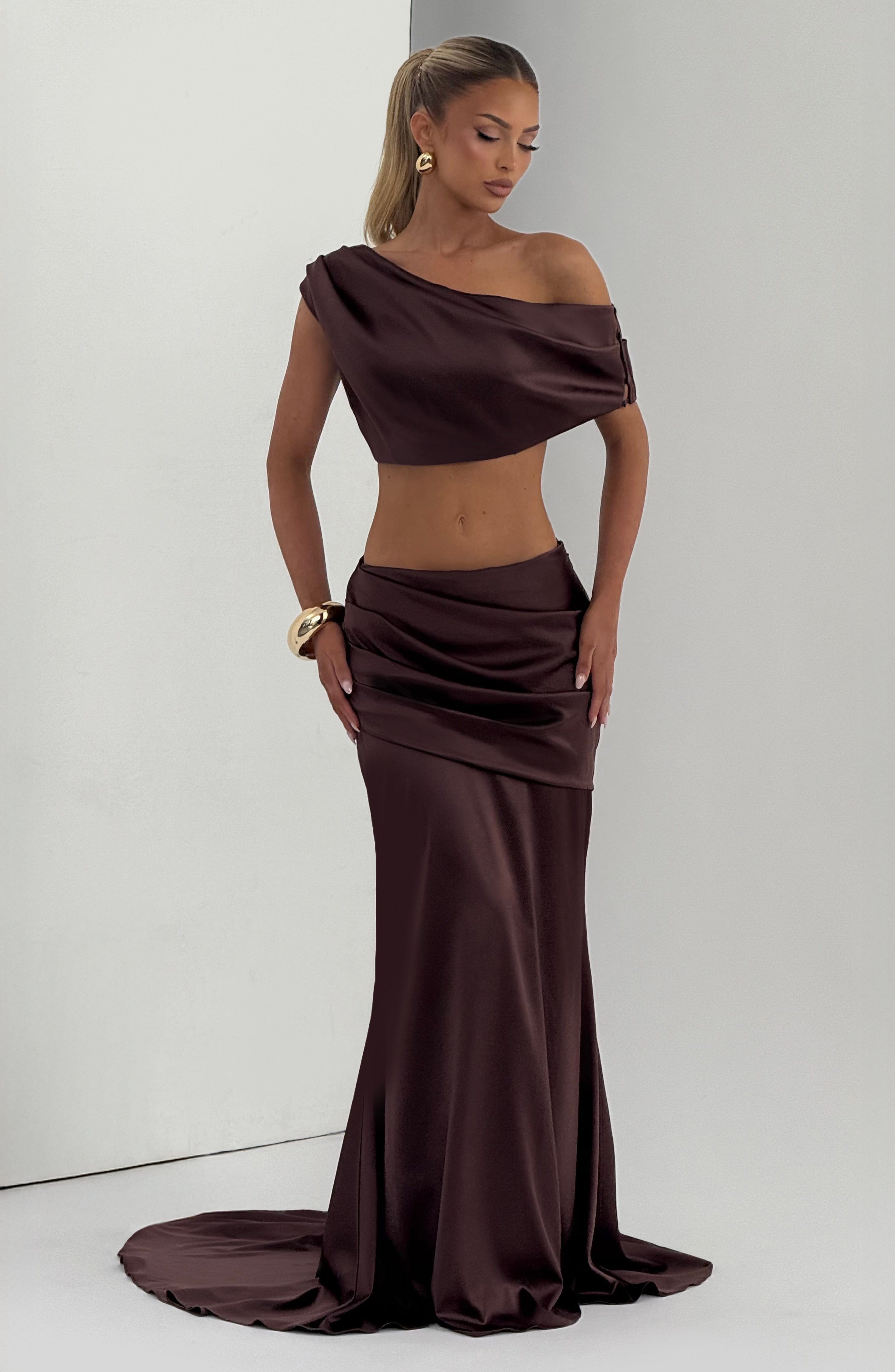 Spódnica maxi Claudette – śliwkowo-brązowa