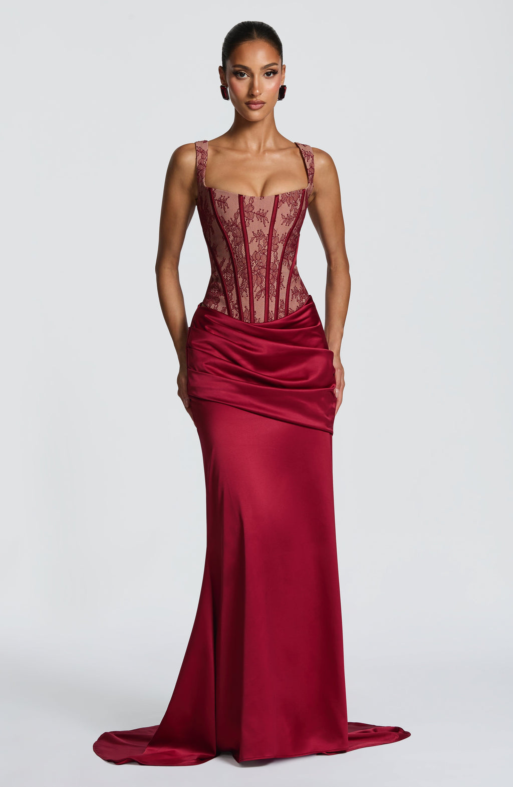 Gorset Nixie – burgundowa koronka